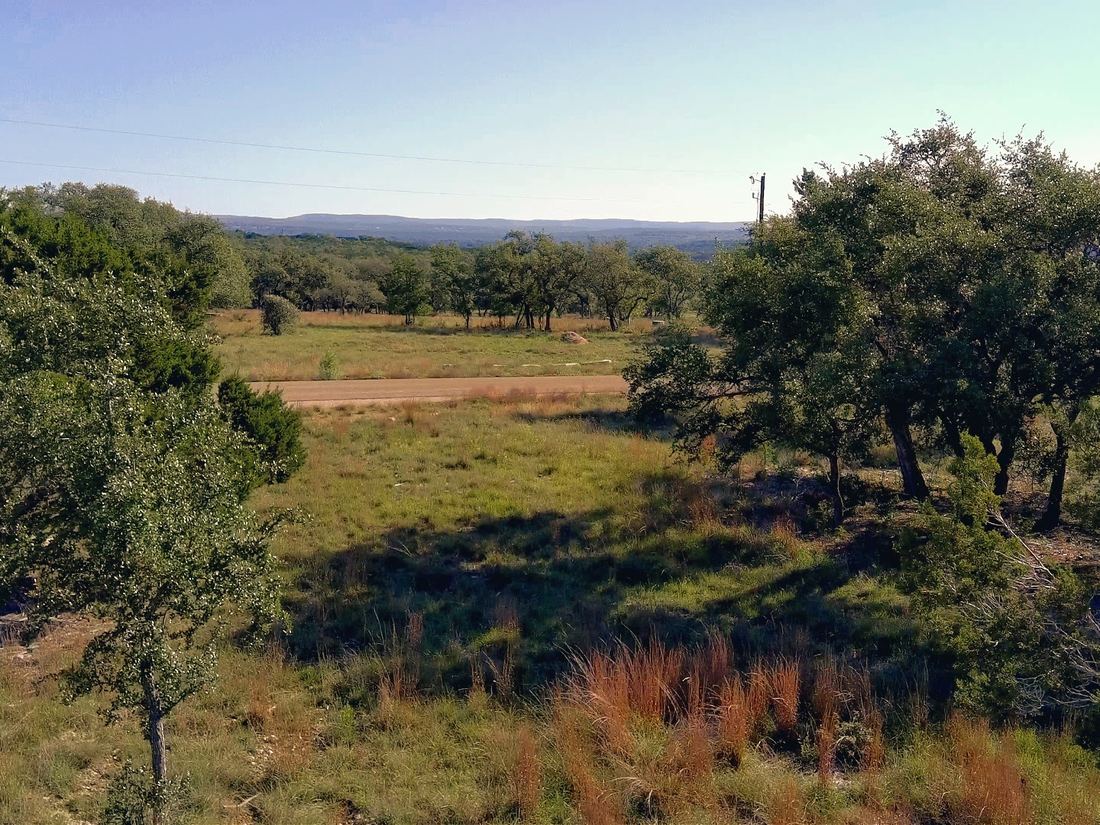 Cleared meadow with the paved road and overhead electric at the property edge